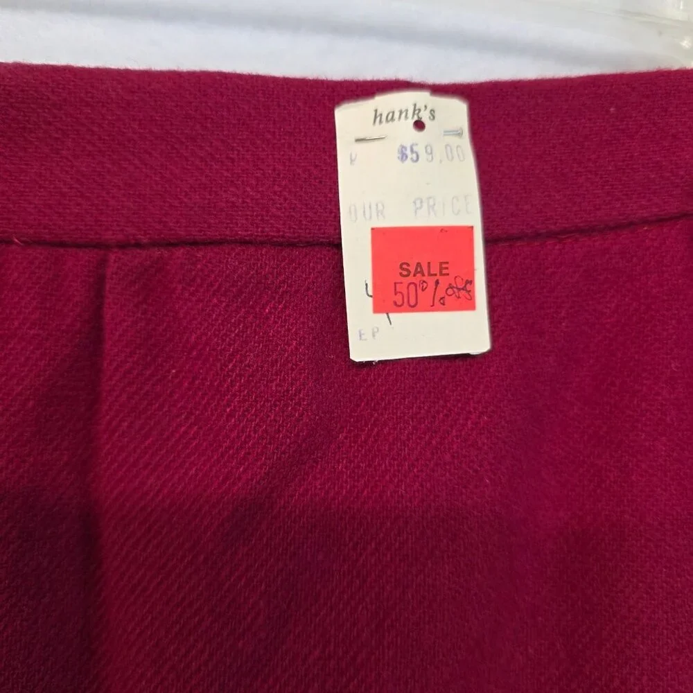 Vintage Wool A Line Midi Skirt Sz 4 Red Deadstock Vibrant Quiet Luxury Office
